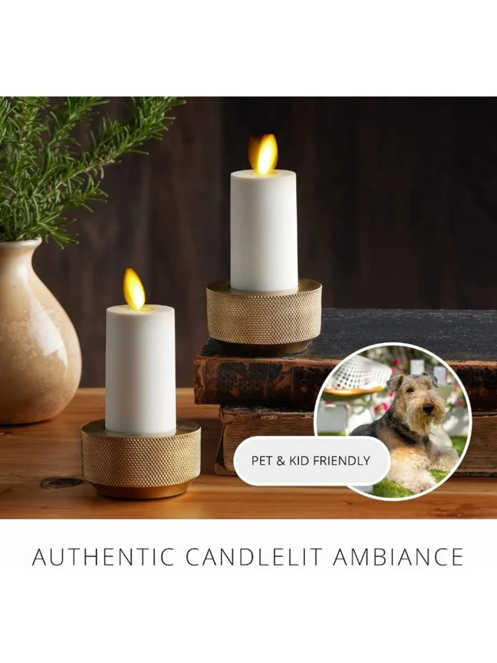 Set of 2 Ivory Flameless LED Votive Candles with Timer & Remote, 1.5